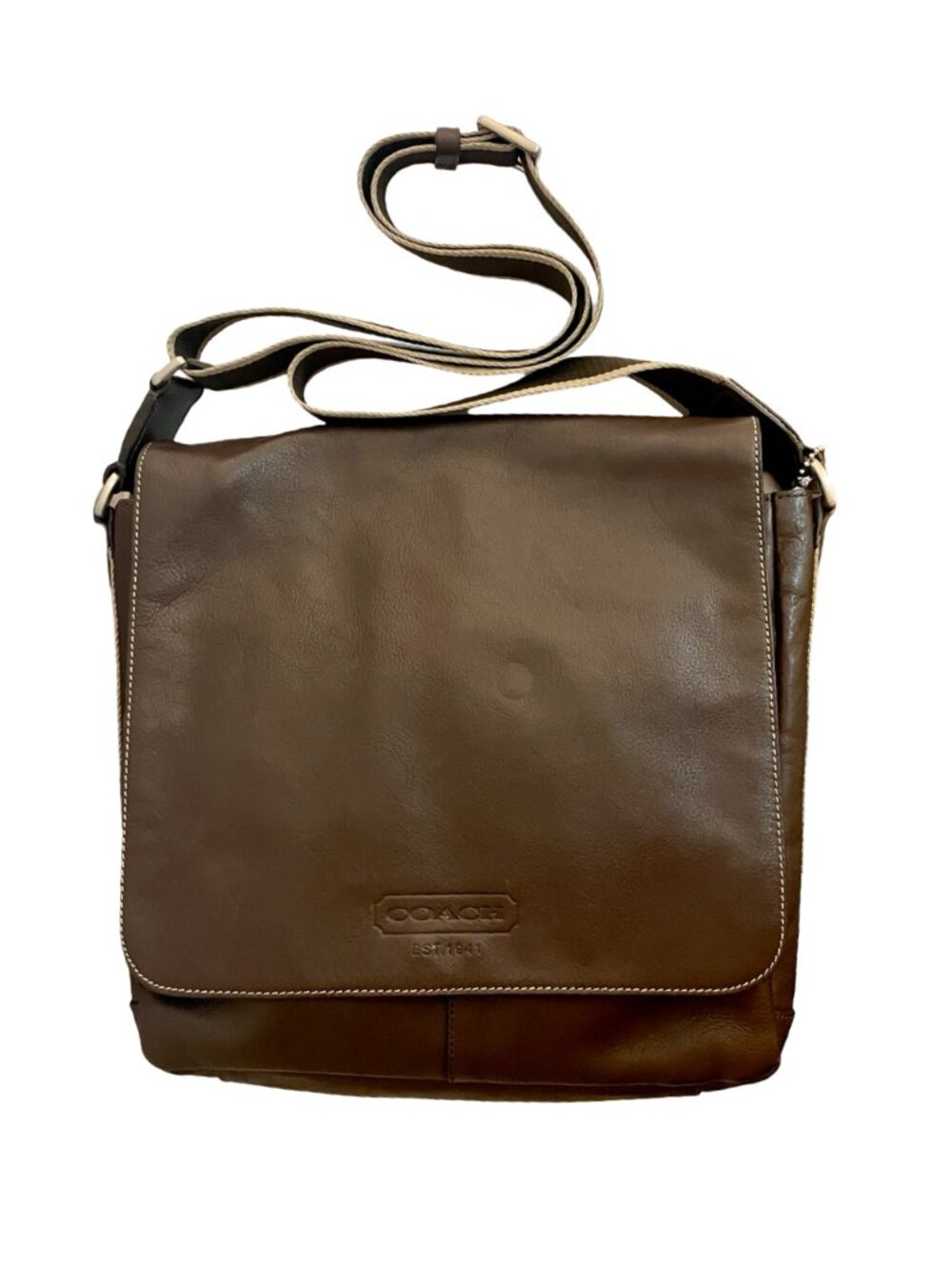 Coach Dark Chocolate Brown Leather Messenger Bag Crossbody Laptop Bag Unisex